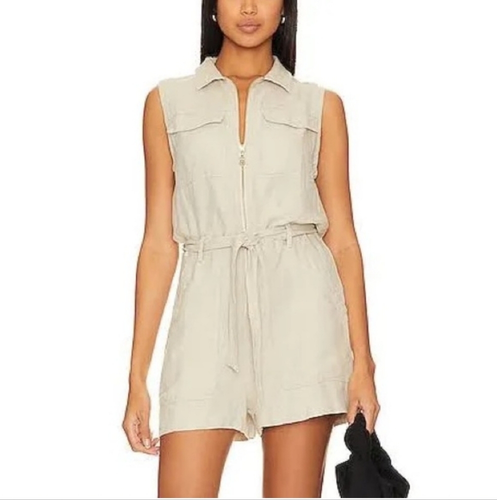 Cloth & Stone Linen Zip Up Belted Sleeveless Romper